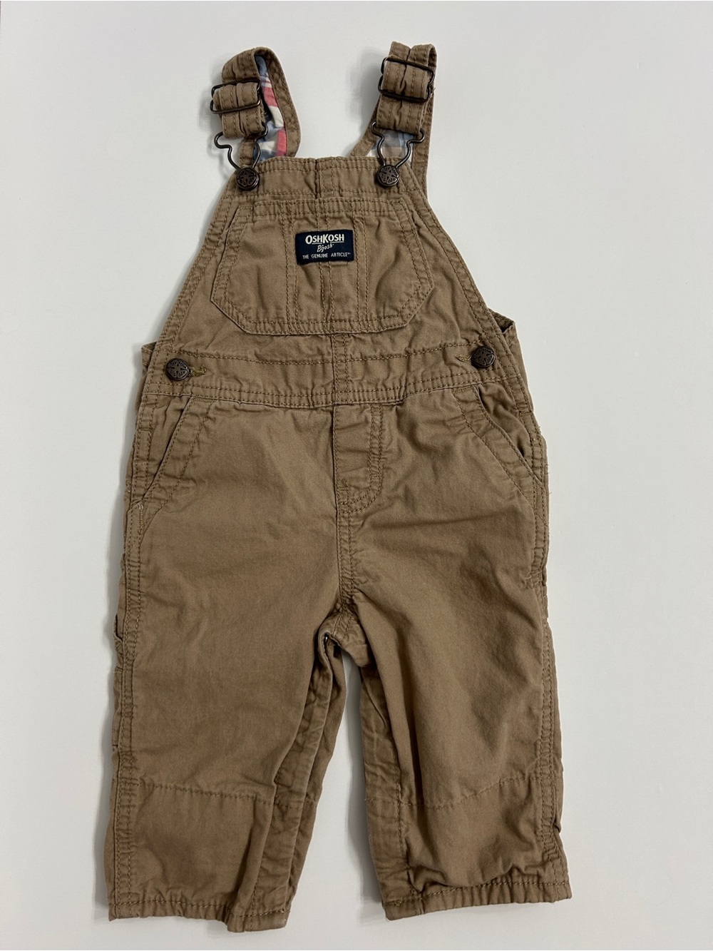 OshKosh B'gosh Tan Khaki Canvas Overalls Size 9 Months